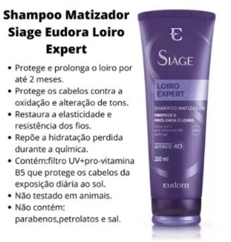 SHAMPOO MATIZADOR LOIRO EXPERT SIAGE EUDORA 250ML